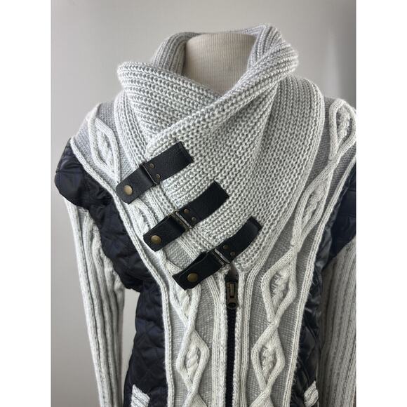 LCR Chunky Knit Thick Cardigan Sweater Jacket Large Cable Knit Ribbed Buckle - Picture 4 of 13